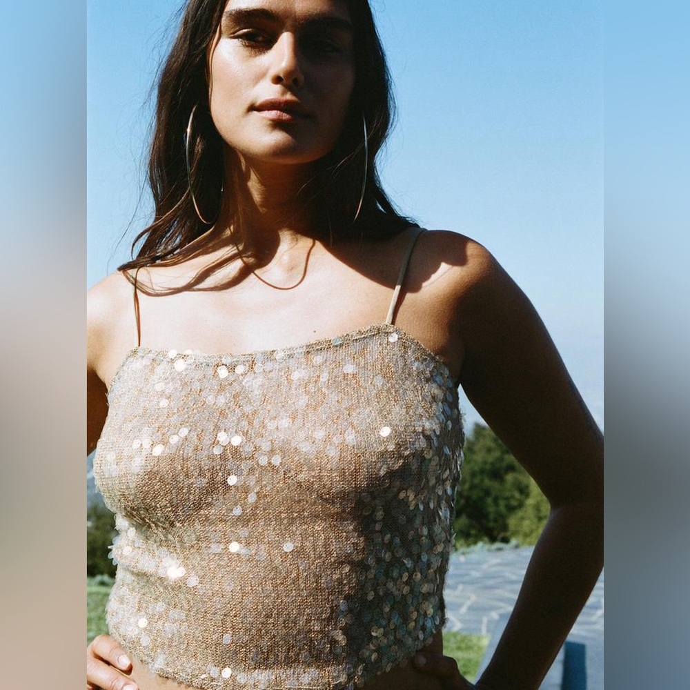 ZARA sequin gold tank top. NWOT. Large